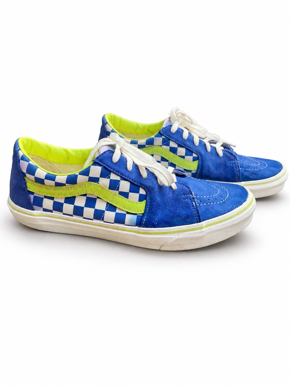 Vans SK8-Low Checkerboard Blue Green Neon Lime Sneakers Mens 11